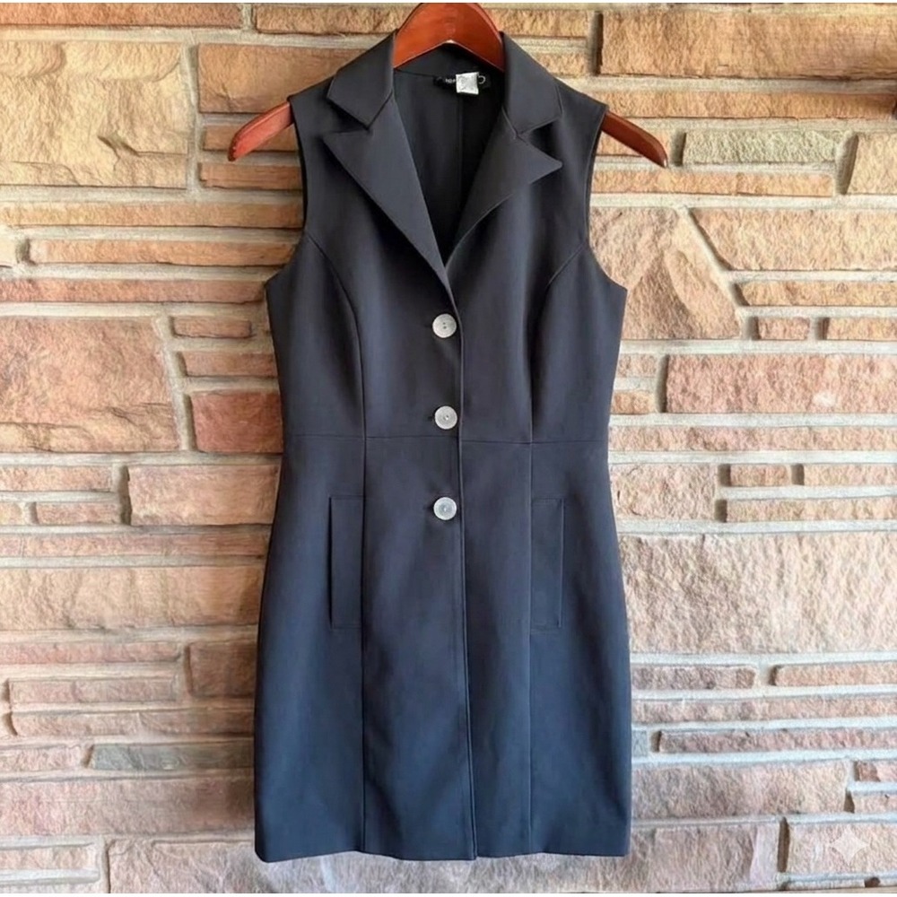 Vtg 90s The Limited Blazer Dress Black Sleeveless Tuxedo Vest Mini Pocket 3/4